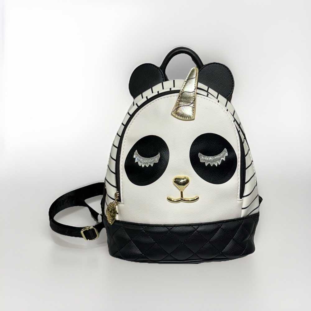 Betsey Johnson UniPanda Mini Backpack Panda Unicorn Black White Striped Bag‎ Luv